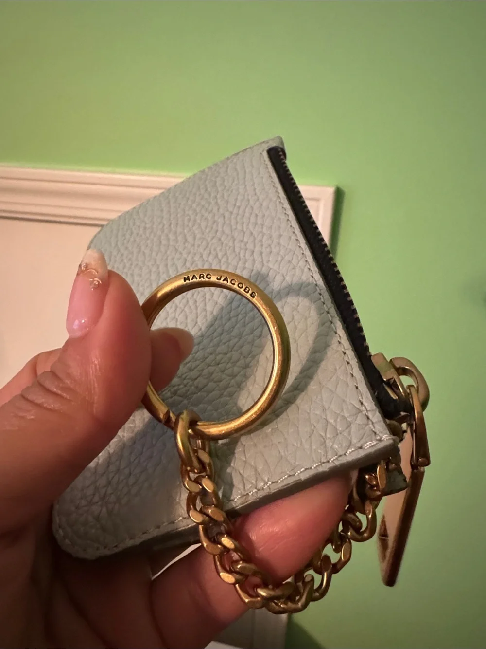 Marc Jacobs Pale Blue Pebbled Leather Zip Card Case